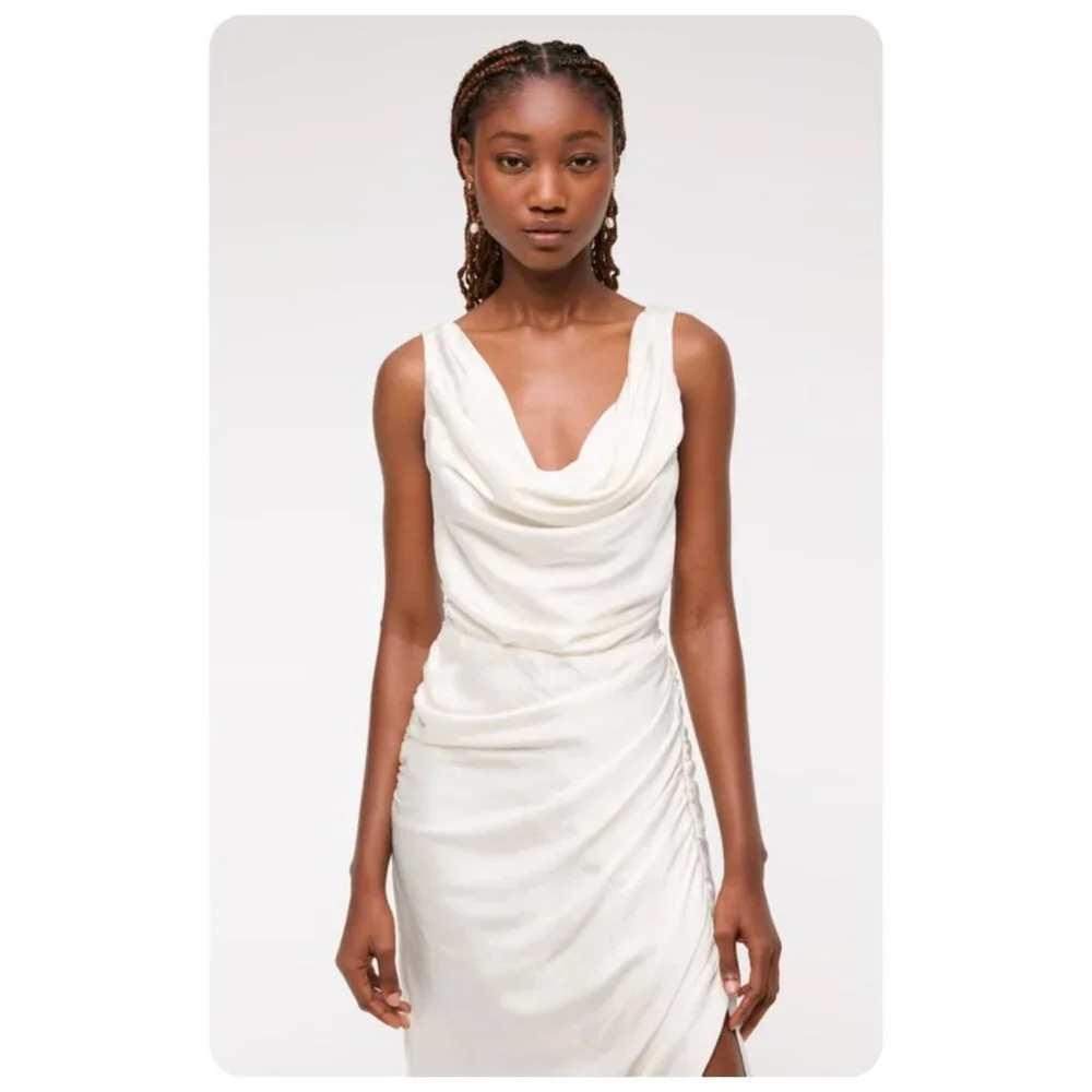 NWT Abercrombie & Fitch Pearl Cowl Neck Sleeveless Draped Maxi Dress sz Medium P - Picture 3 of 8